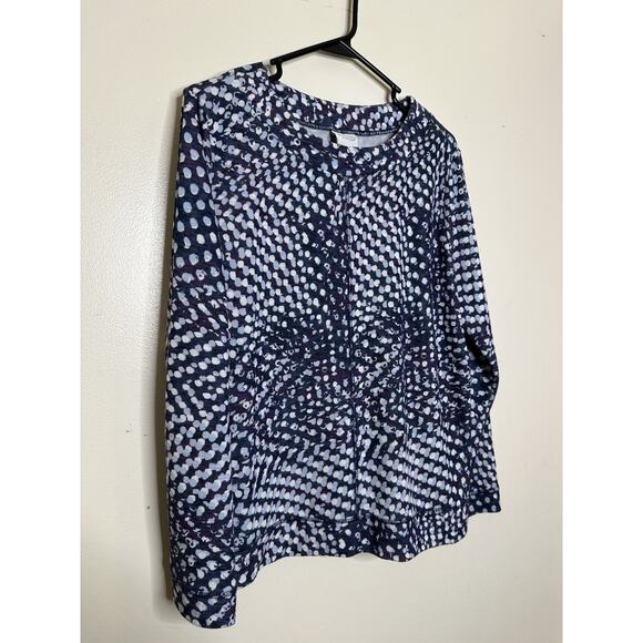 Weekends by Chico's Size 2 US 12 Long Sleeve White/Blue Graphic Dots Knit Top - Picture 2 of 8